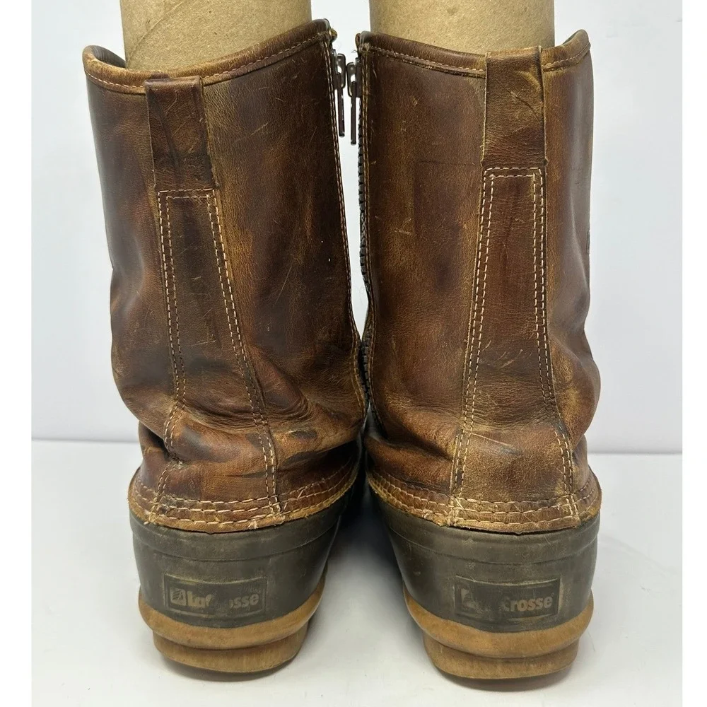 LaCrosse Mesquite Brown Leather Rubber Duck Boots Thinsulate Insulated Side Zip